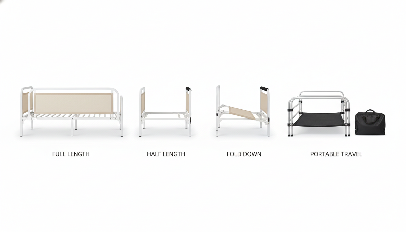 Comparison of different bed rail types for seniors including full length, half length, fold down, and portable travel bed rails
