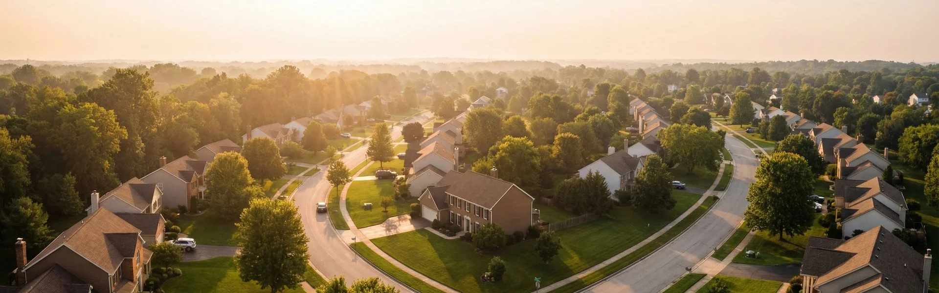 American suburban neighborhood with well-maintained homes